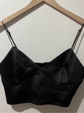 H&M Black Satin V-Neck Crop Top- Size 12